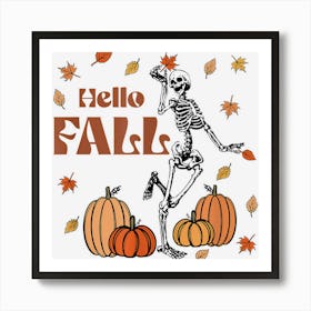 Happy Fall Yall Autumn Colors Dancing Skeleton Halloween Art Print