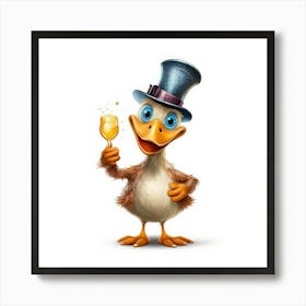 Duck With A Glass Of Champagne Art Print