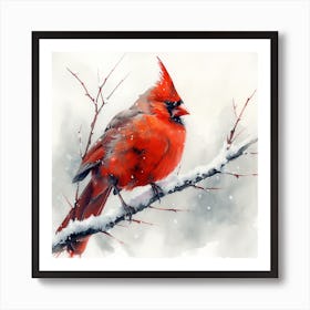 Cardinal In The Snow 6 Art Print