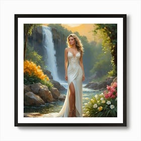 Bride By The Waterfall Art Print