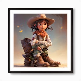 Girl In Cowboy Boots Art Print