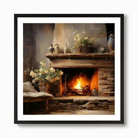 Fireplace Stock Videos & Royalty-Free Footage Art Print