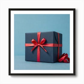 Gift Box On Blue Background 1 Art Print