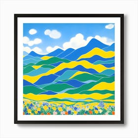 Blue And Yellow Mountains Abstract Art Print