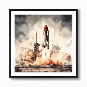 Space Shuttle Launch Reimagined Sketch 2 Art Print