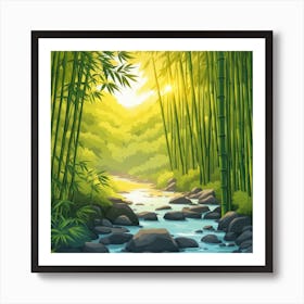 A Stream In A Bamboo Forest At Sun Rise Square Composition 417 Art Print