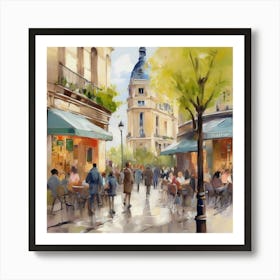 Paris Cafes.Cafe in Paris. spring season. Passersby. The beauty of the place. Oil colors.3 Art Print