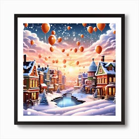 Vibrant New Year S Festivities In A Bustling Townscape Art Print