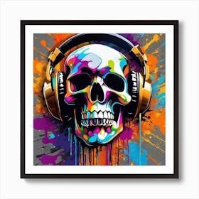 Skull With Headphones 64 Art Print