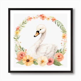 Floral Baby Swan Nursery Illustration (25) Art Print