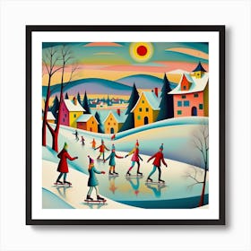 winter landscape illustration, AI Art Print