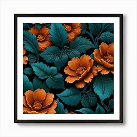 Seamless Pattern With Orange Flowers Art Print