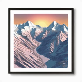 Snowy Mountains, Illustrate A Close Up Of A Blooming Flower With Intricate Art Print