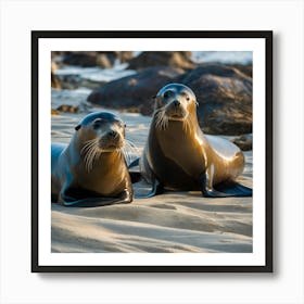 Two Sea Lions On The Beach Art Print