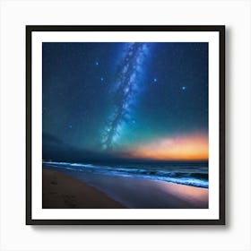 Starry Night Sky Over Beach Art Print