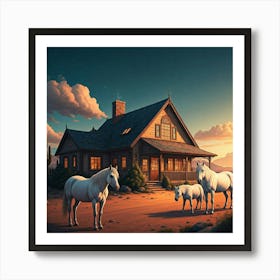 Dream House With White Horses Art Print