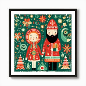 Russian Christmas Couple Art Print