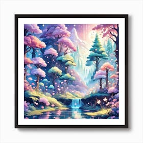 A Fantasy Forest With Twinkling Stars In Pastel Tone Square Composition 423 Art Print