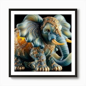 Elephant In Blue And Gold Art Print