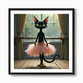 Flux Dev A Slender Black Cat With Shimmering Fur And Piercing Art Print