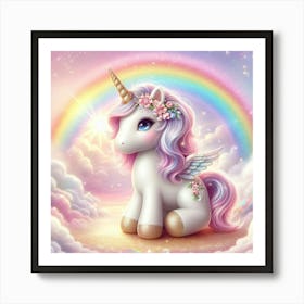 Unicorn 🦄 with a beautiful background, rainbow and Pink clouds Art Print