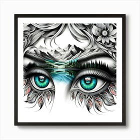 Abstract Eyes With Landscape Art Print