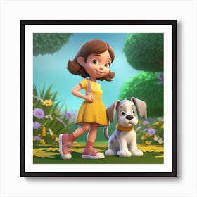 Girl And Her Dog Art Print