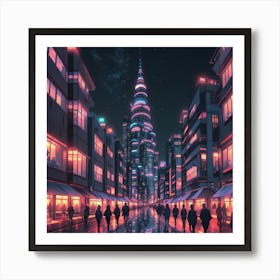 Futuristic City At Night Art Print