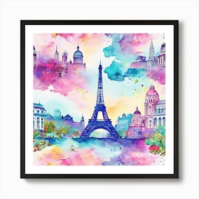 Watercolor Wanderlust A Dreamy Watercolor Featuring Pastel Landmarks, Travel Posters A Retro-Inspired Travel Posters Showcasing Iconic Destination Art Print