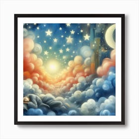 Dreaming Man Sleeping In The Clouds Art Print