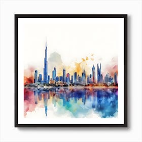 Dubai Skyline Watercolor Painting 2 Art Print