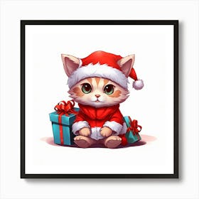 Santa Cat Art Print