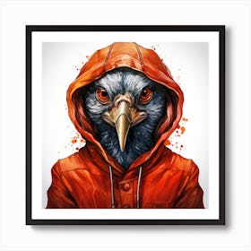 Watercolour Cartoon Pheasant In A Hoodie Art Print