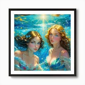 Two Girls In The Water jk Art Print
