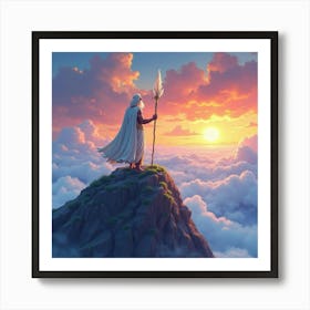 Watercolor Zeus On Mount Olympus With Vibrant Sky 1 Art Print