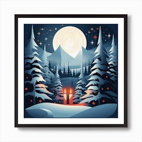 Winter Scene With Candles Art Print