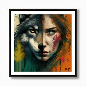 Wolf And Woman Art Print