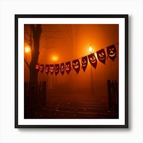 Fog Holiday Greeting Scarey Evil Dark Ominous Leaf Stripes Haunting Wood Carving Flames (21) Art Print