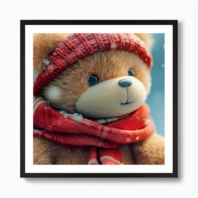 Teddy Bear In Winter Art Print