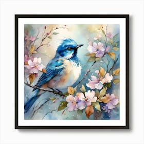 Blue Bird In Blossom 1 Art Print