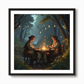 Two People At A Table Art Print