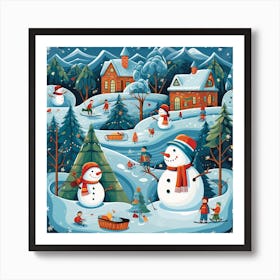 Snowman Village 4 Art Print