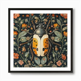 Beetle On Flowers Art Art Print