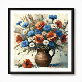 Poppies In A Vase, Acrylic Style Painting 9 Art Print