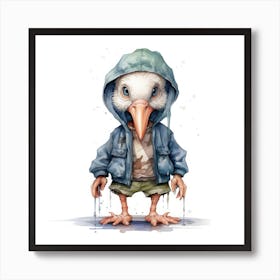 Watercolour Cartoon Stork In A Hoodie 2 Art Print