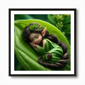 Elf Sleeping On A Leaf Art Print