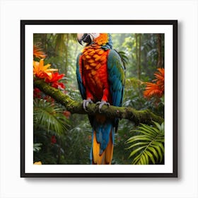 Colorful Parrot In The Jungle Art Print