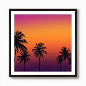 Sunset With Palm Trees Art Print