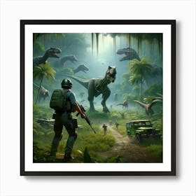 Dinosaurs In The Jungle pubg 1 Art Print