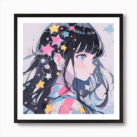 Anime Girl With Stars 1 Art Print